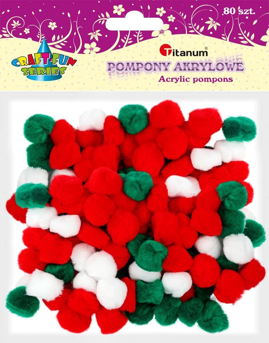 Bambulky pompom Titanum střední, červeno zelený mix 80 ks