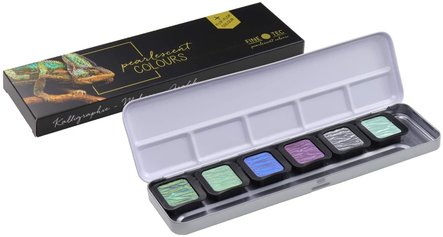 Metalické akvarelové barvy FineTec sada 6 perleťových barev