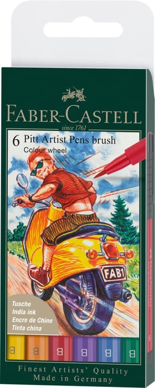 Faber-Castell Umělecký popisovač Pitt Artist Pens Brush, sada 6 barev - Colour Wheel