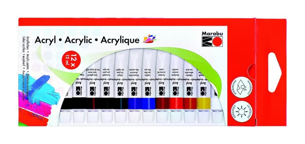 Detail tubiček Marabu akrylové barvy 12x12ml sada