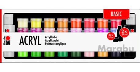 Marabu akrylové barvy sada 32 barev plus 2 větší