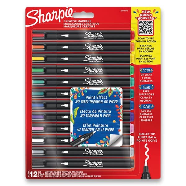 Sharpie akrylové popisovače sada 12 barev 2,5 mm hrot