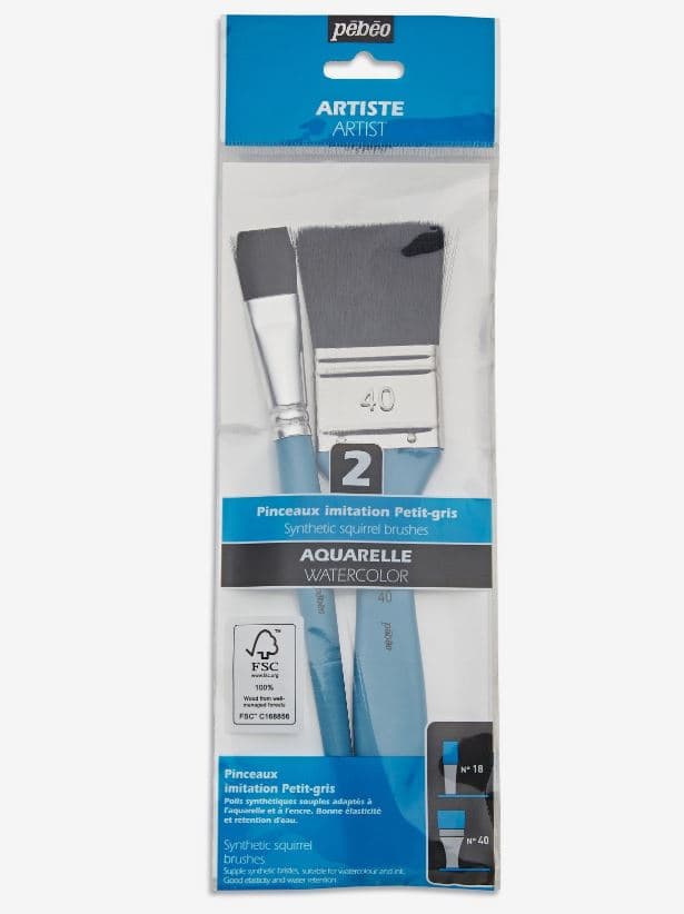 Pébéo sada dvou plochých akvarelových štětců krátké provedení
