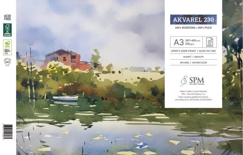 SPM Akvarel 230 akvarelový blok A3 středně hlazený