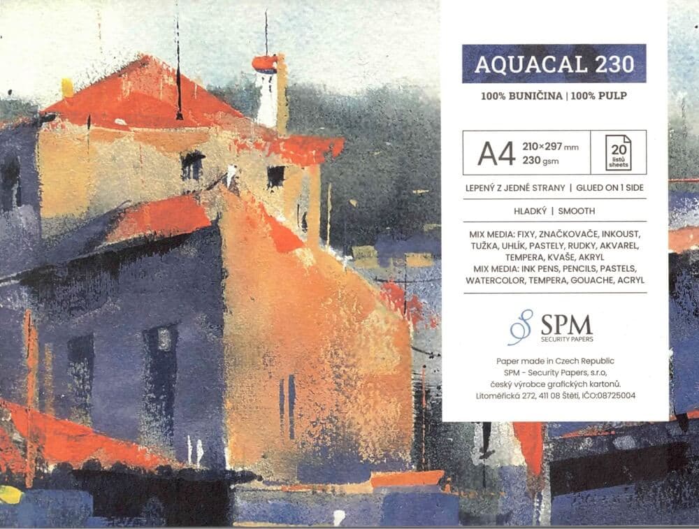 SPM Aquacal 230 akvarelový blok A4 230g lepená vazba