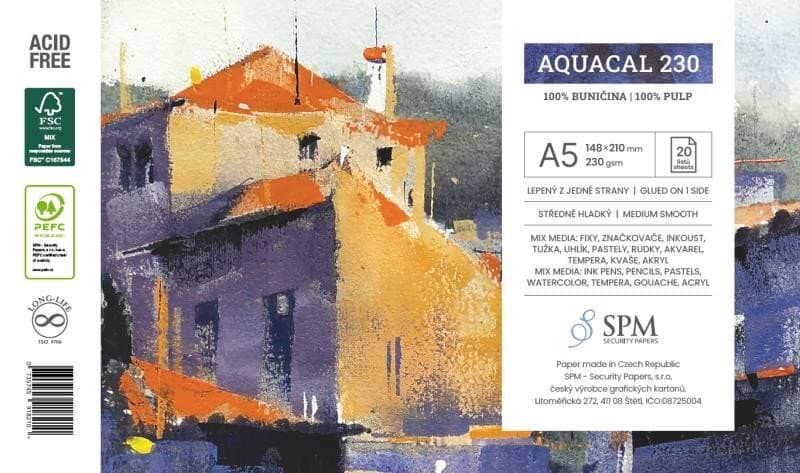 Akvarelový blok SPM Aquacal 230 A5 lepená vazba