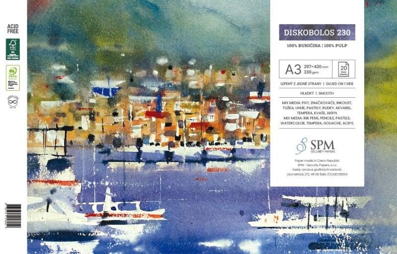 Akvarelový blok SPM Diskobolos A3 230 g/m² nehlazený