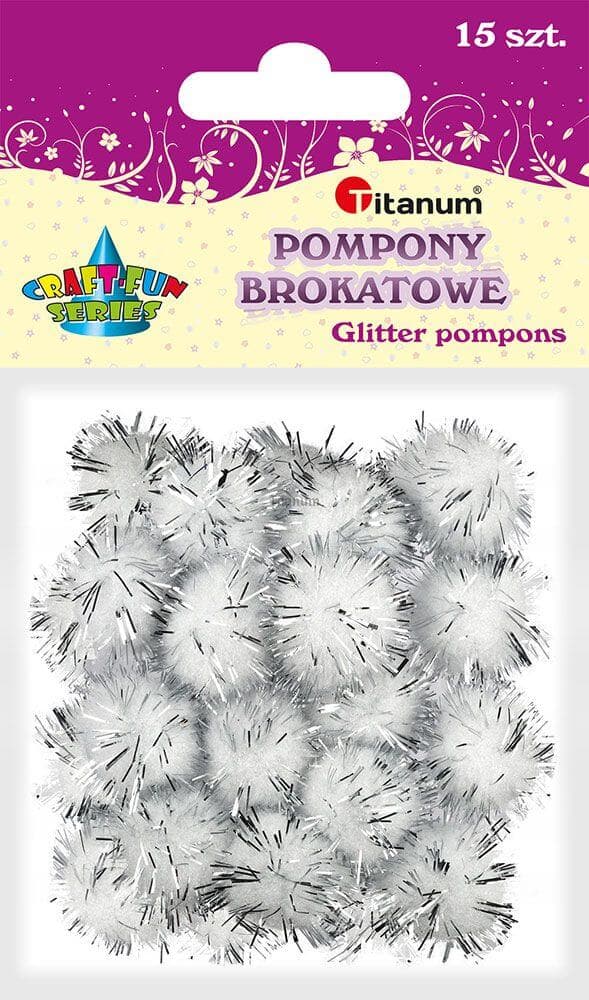 Bambulky pompom Titanum 18 mm stříbrné 15 kusů