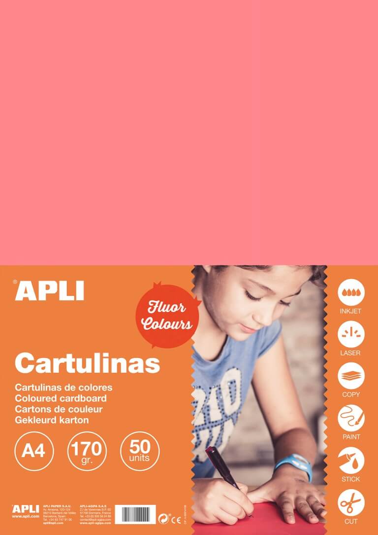 Barevný papír Apli A4 170g fluo růžový