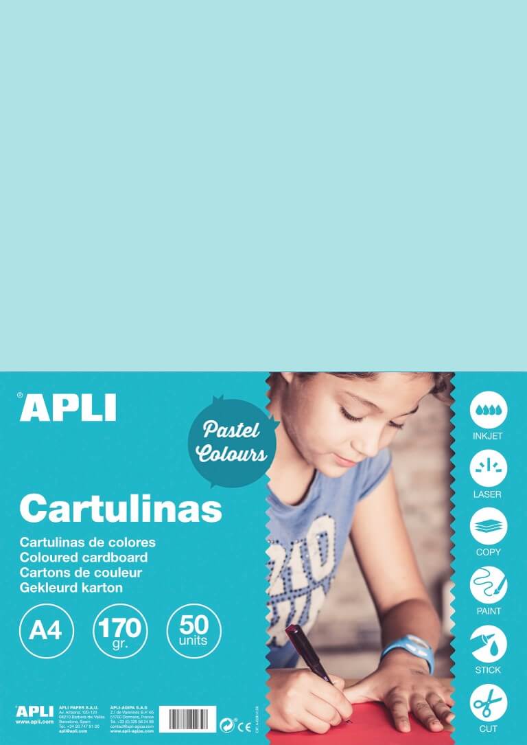 Barevný papír Apli A4 170g světle modrý arch