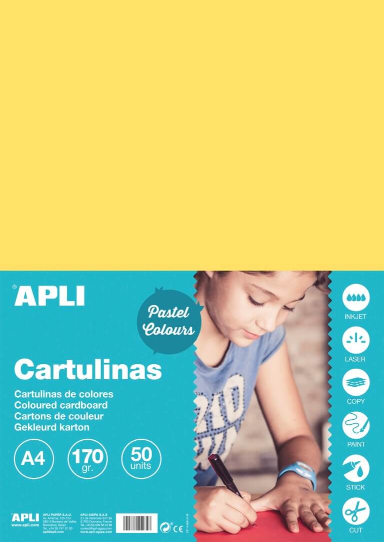 Barevný papír Apli A4 170g světle žlutý arch