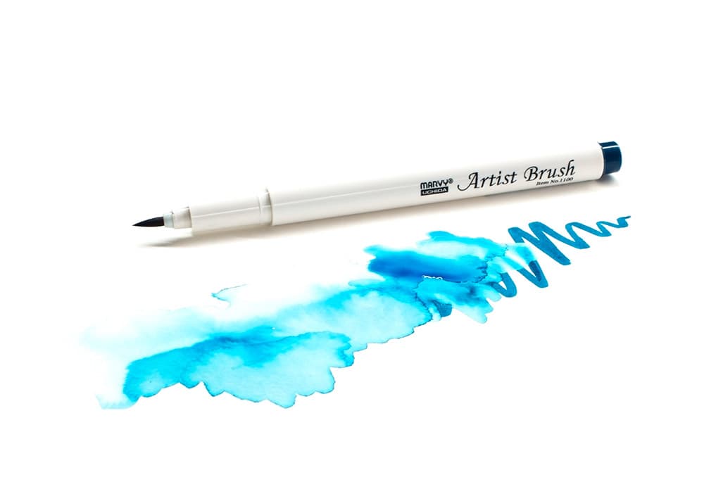 Marvy brush pen zelená kaligrafie na akvarelový papír