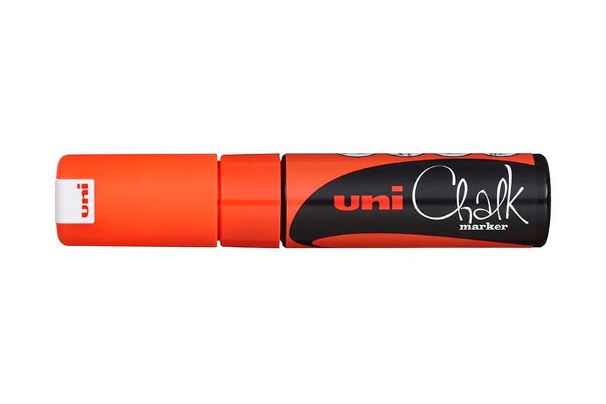 Uni Chalk Marker fluo oranžový hrot 8mm čelní pohled