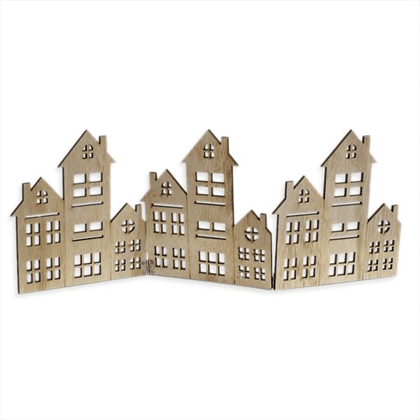 Dřevěné leporelo domečky dekorace 47 cm kreativní tvoření