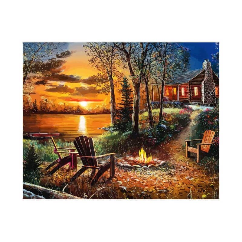 Diamantové malování 30x40cm srub u jezera sada