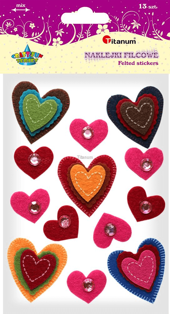 Filcové samolepky srdce Titanum 13ks pro kreativní tvoření