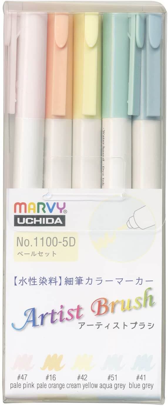 Marvy Artist Brush umělecké fixy štětcový hrot sada 5ks Pale