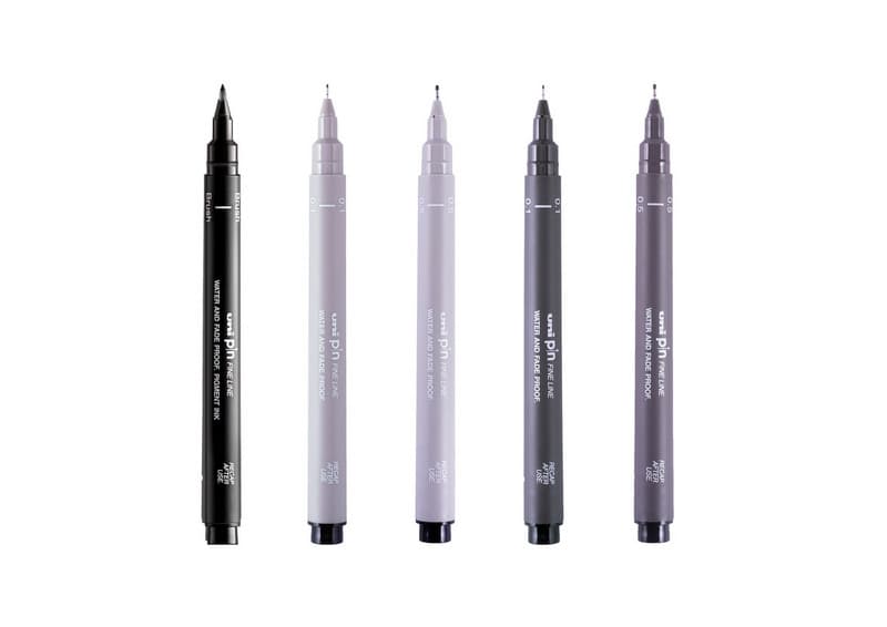 Detail hrotů Uni PIN Elegant Tones sada popisovačů