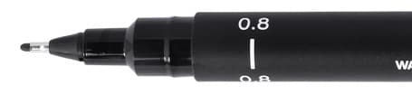 Detail kalibrovaného hrotu Uni PIN 08 fineliner 0,8mm
