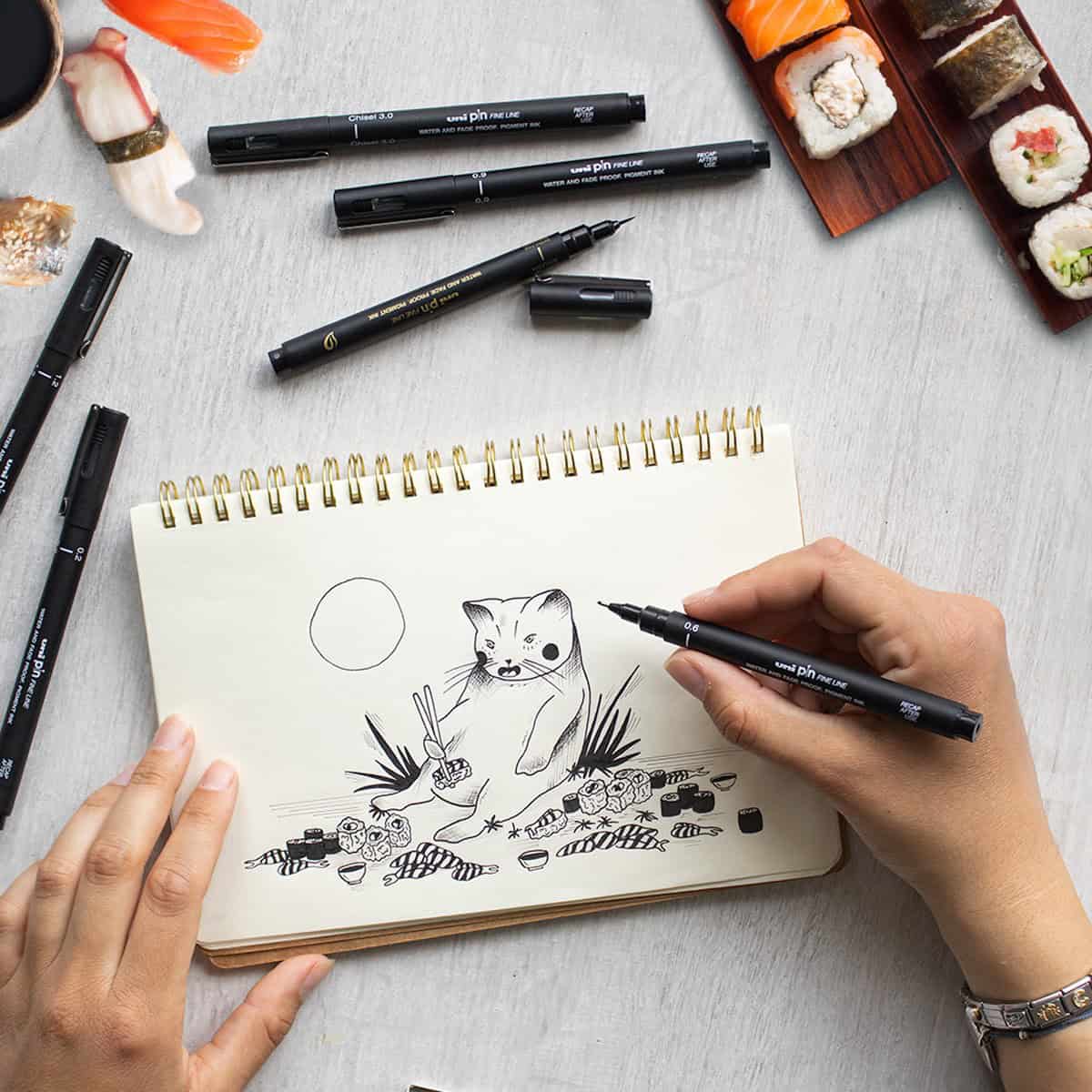 Uni PIN linery skicování ilustrace technické kreslení sada