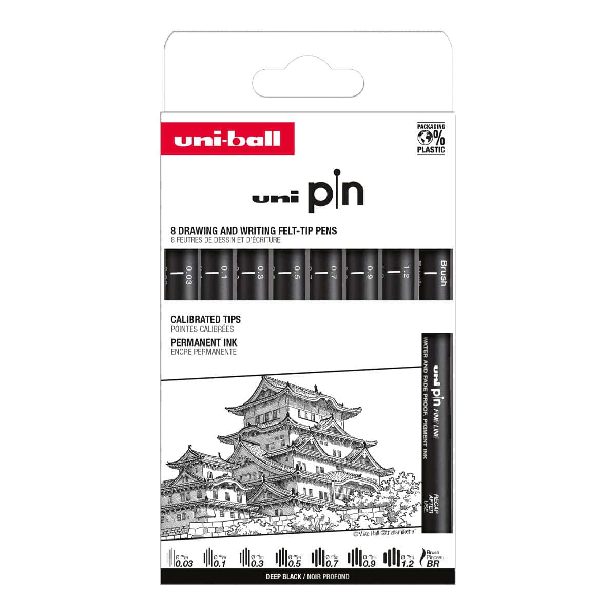 Uni PIN Classic sada 8 linerů černá 0,03–1,2 mm