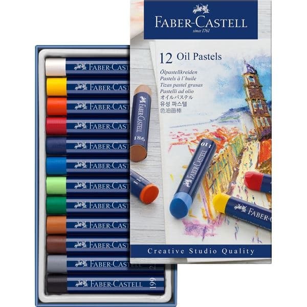 Detail olejových pastelů Faber-Castell 12 kusů zblízka
