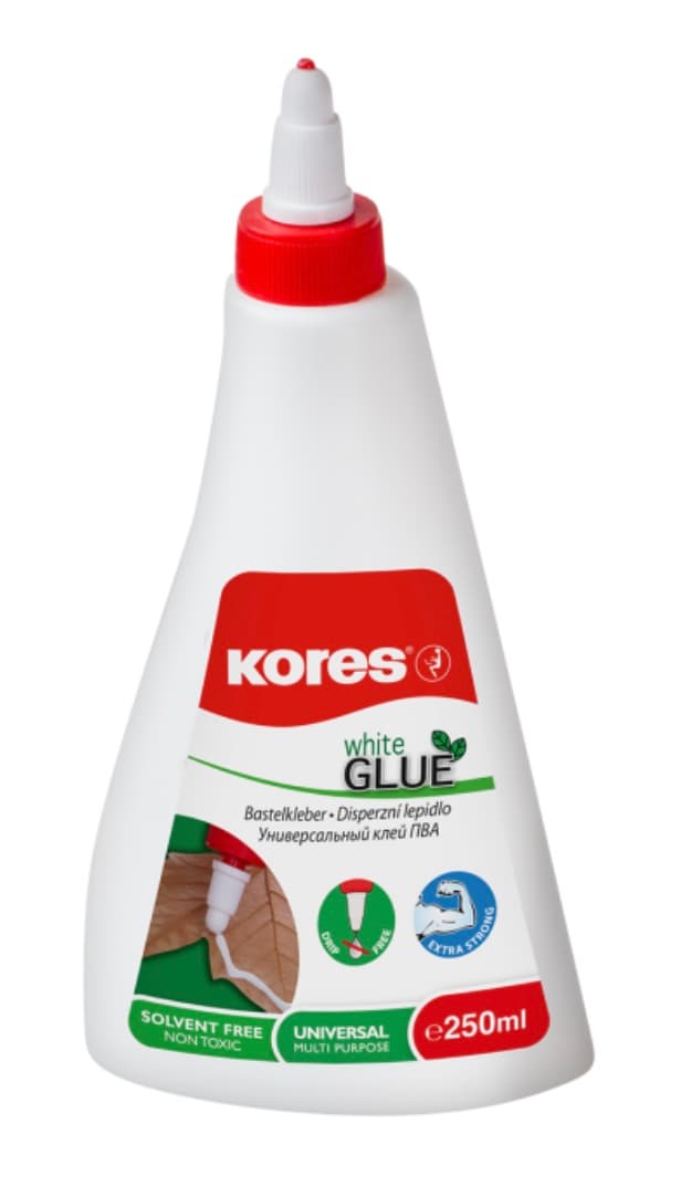 Disperzní bílé PVA lepidlo Kores 250 ml čelní pohled