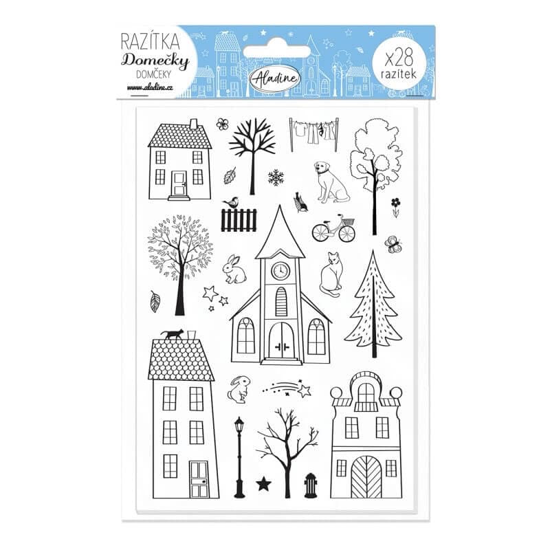 Razítka Aladine domečky sada 28 kusů kreativní tvoření