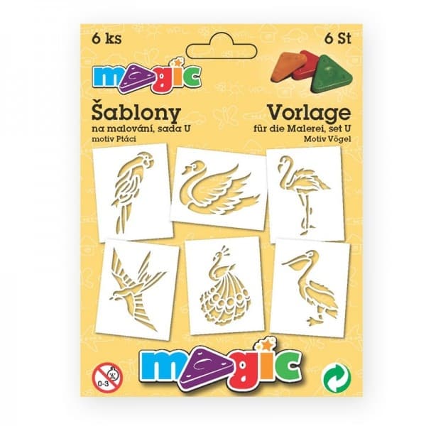 Magic šablony papírové sada ptáci 6 kusů čelní pohled
