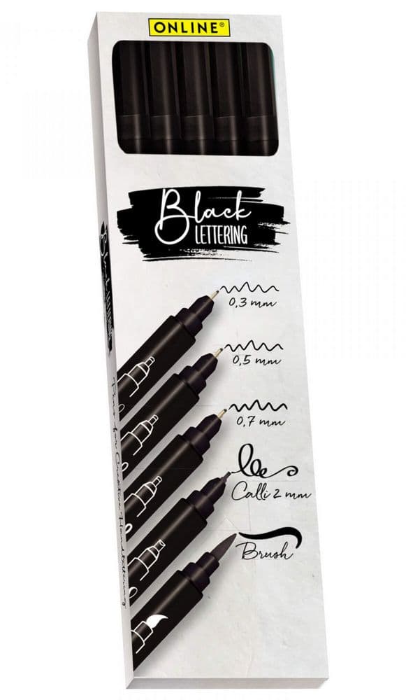 Sada 5 dokumentních popisovačů Online Black Lettering fixy