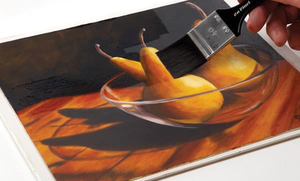 Detail etikety Pébéo lak pro olejové barvy 75ml