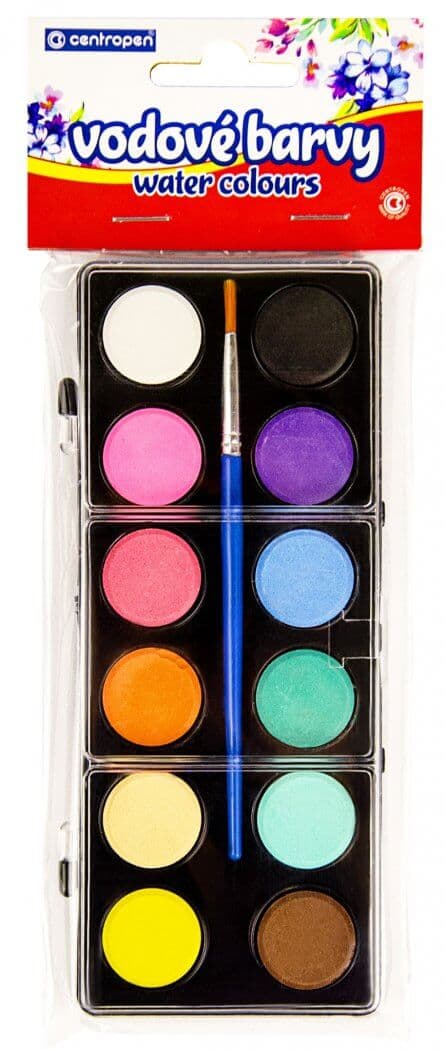 Vodové barvy Centropen 12 barev průměr 22 mm