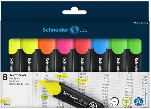 Zvýrazňovače Schneider Job sada 8 kusů různých barev