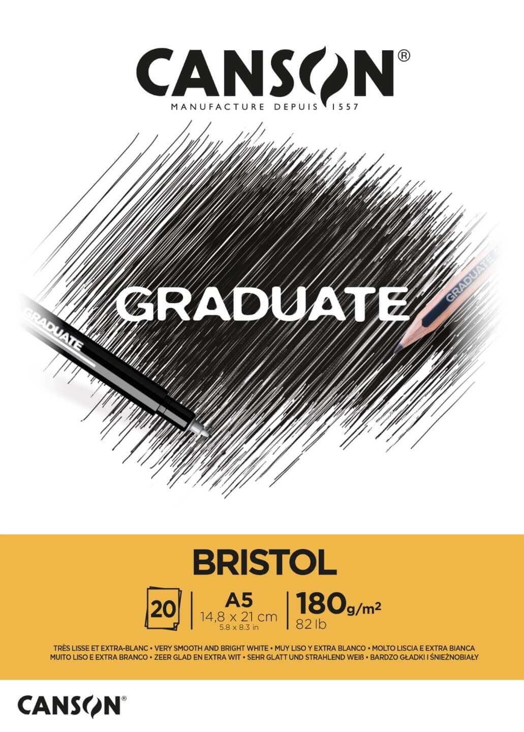 Canson Graduate Bristol extra bílý skicák lepený A5, 20 listů, 180 g/m2
