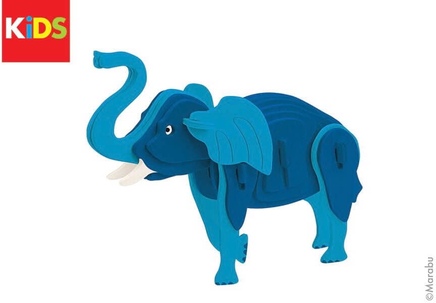 Detail dřevěného 3D puzzle slon značky Marabu
