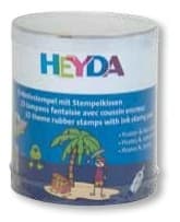 Detail dětských razítek Heyda s pirátskými a vesmírnými motivy