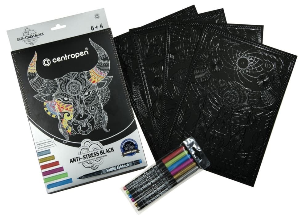 Centropen 9390 antistresové omalovánky černé s 6 metalickými fixy