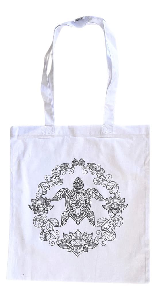 No name Taška bavlněná bílá s předtištěnou mandalou k vybarvení - motiv želva