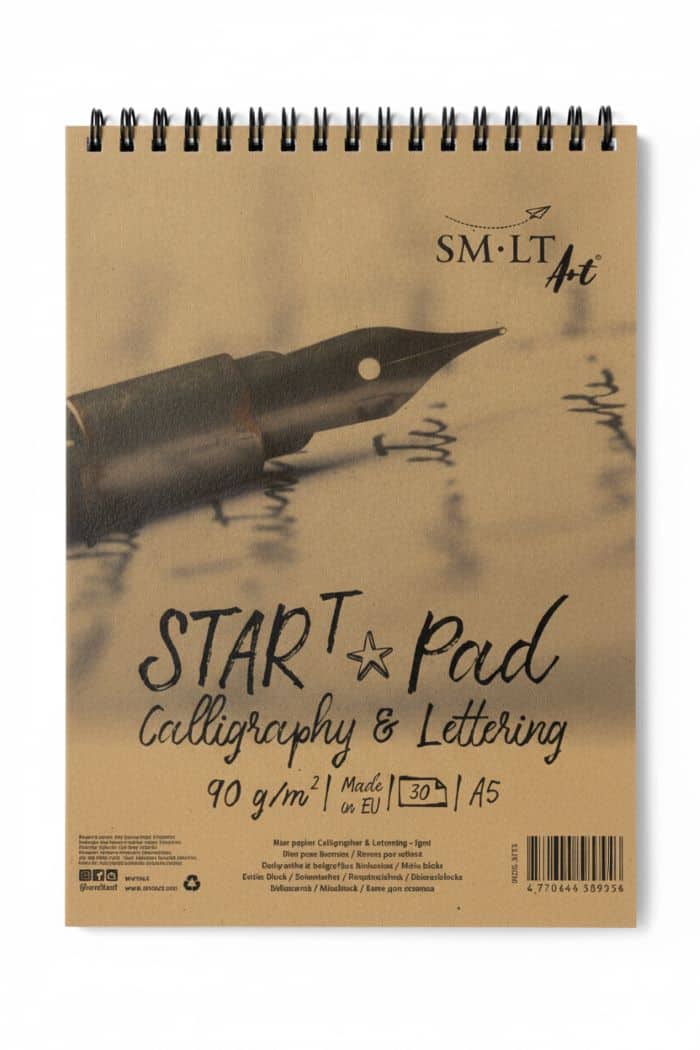 Blok na kaligrafii A5, 30 listů, 90 g/m², spirála | lettering blok extra hladký papír linky pro nácvik tvrdý hřbet FSC recyklovaný obal