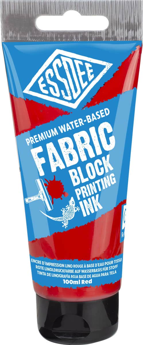Essdee textilní barva na linoryt 100 ml červená, fabric printing ink, linoryt na textil, tisk na bavlnu, vodní báze, fixace žehlením