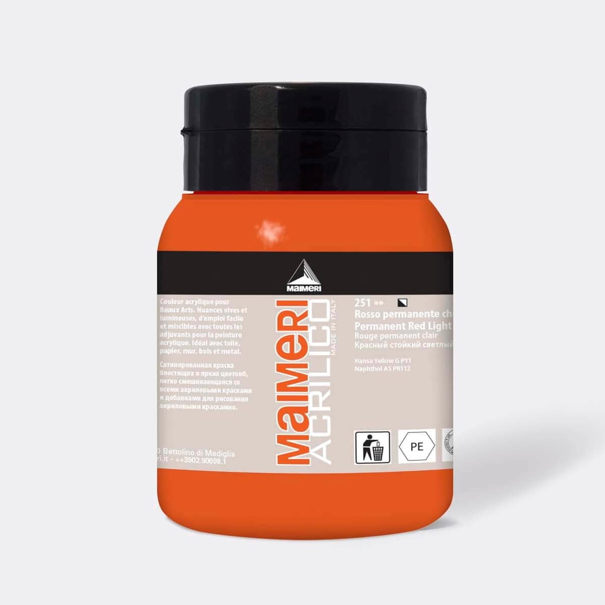 Maimeri Acrilico červená světlá permanentní akrylová barva 500 ml
