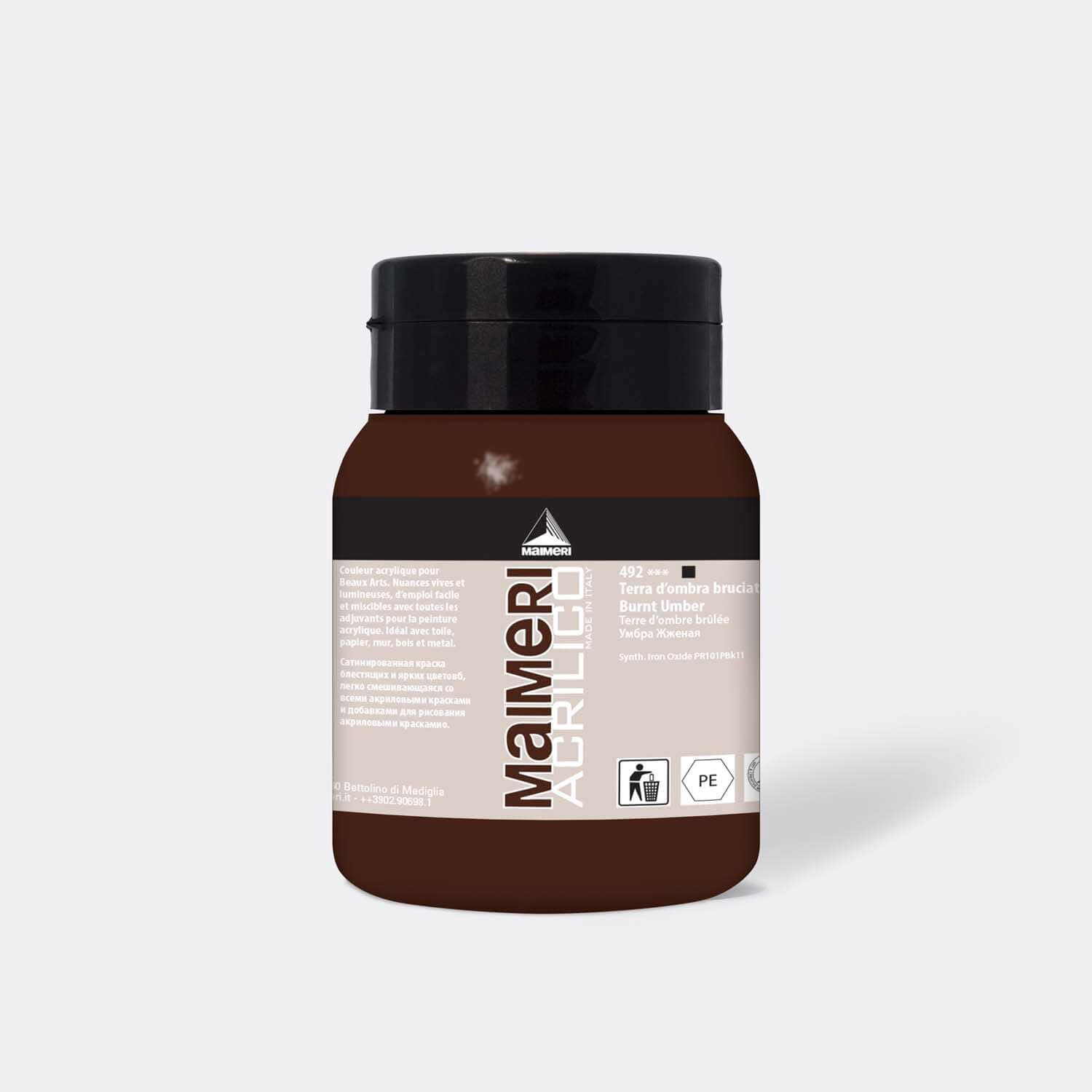 Maimeri Acrilico akrylová barva Burnt Umber 500 ml hnědá