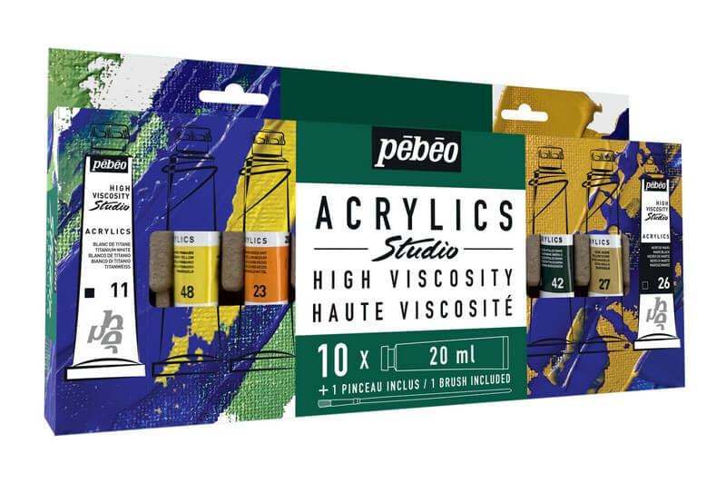 Pébéo Studio Acrylic sada 10 akrylových barev se štětcem