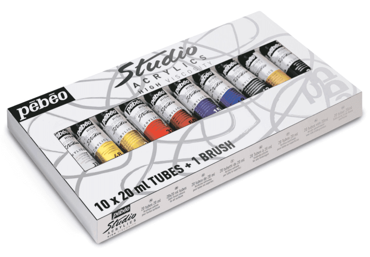 Pébéo Studio Acrylic sada 10 akrylových barev se štětcem