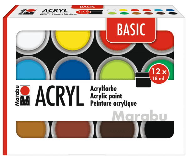 Marabu Acrylic Paints sada 12 akrylových barev Basic kelímky