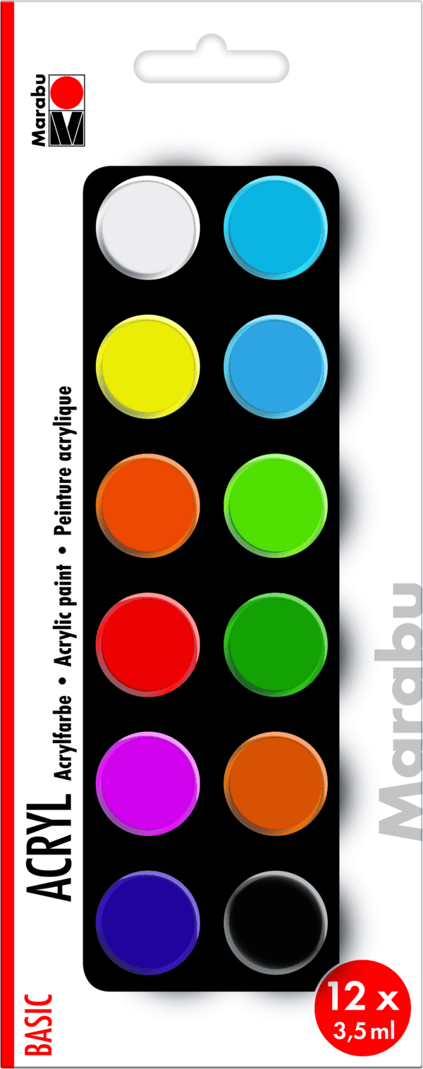Marabu akrylové barvy kelímek Basic set 12 barev