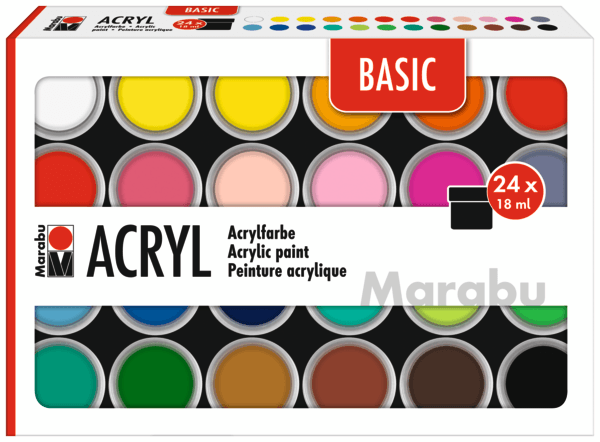 Marabu Acrylic Paints sada 24 kelímků základních akrylových barev