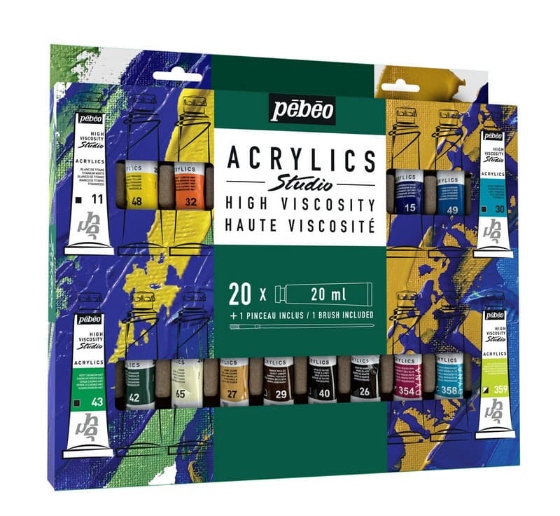 Pébéo Studio Acrylic sada 20 akrylových barev se štětcem
