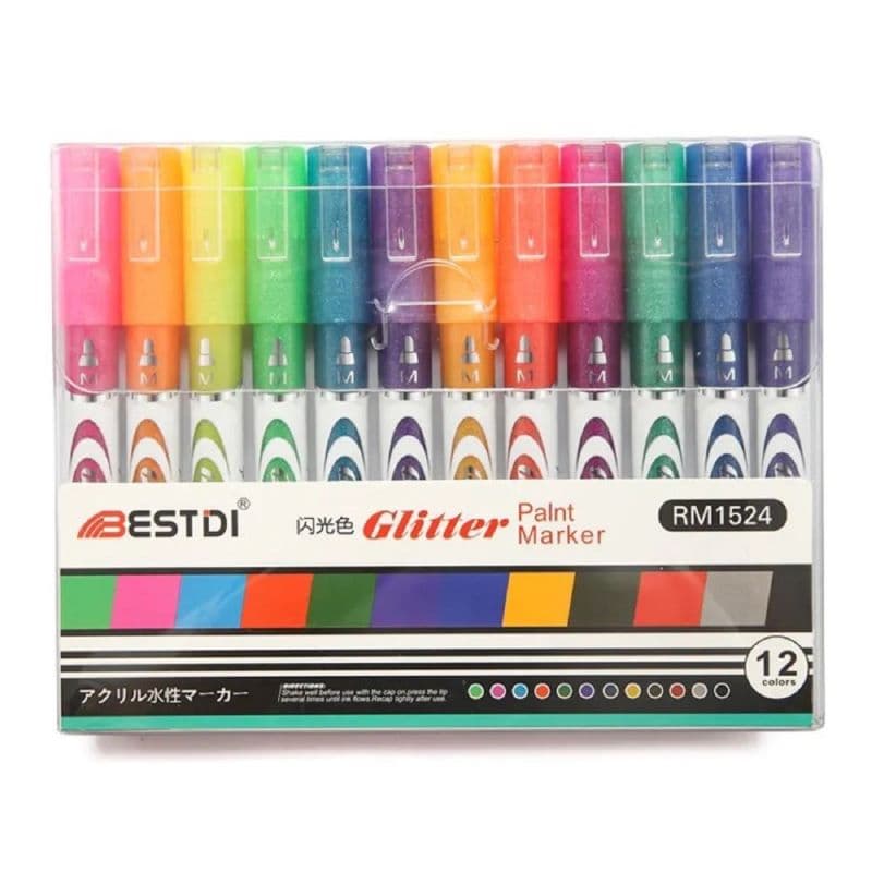 BestDi akrylové glitter popisovače sada 12 třpytivých fixů