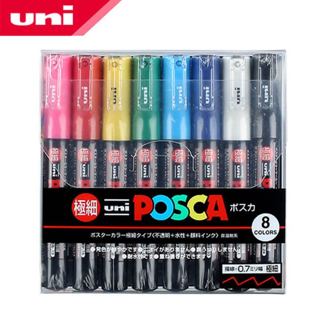 Uni Posca 1M akrylový popisovač sada 8 barev 0,7 mm